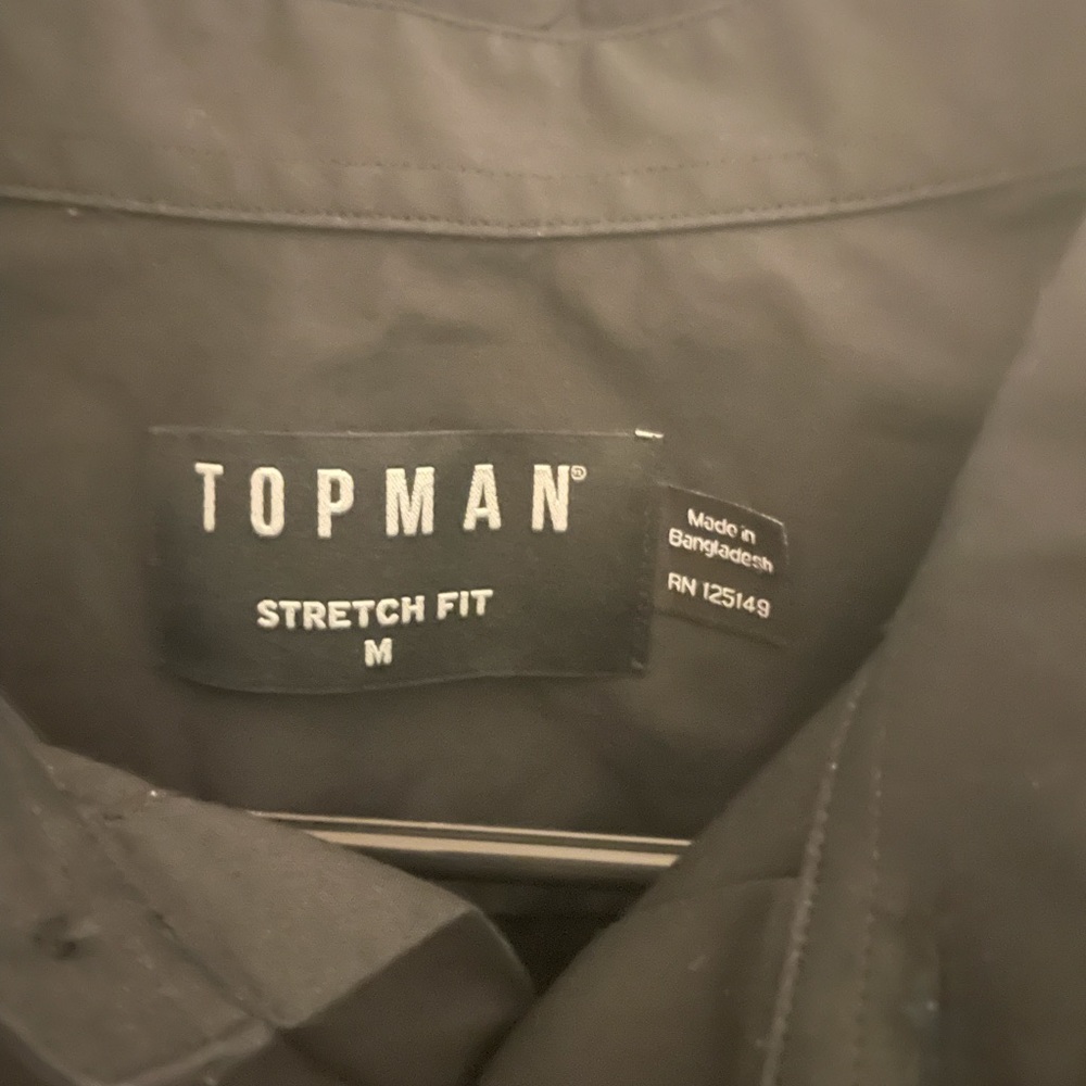 Men’s TOPMAN Long Sleeve Stretch Fit Black Button Down Size M